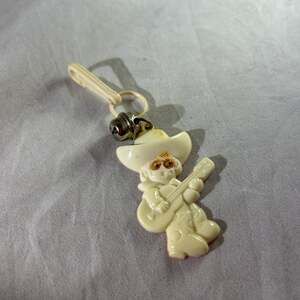 Vintage 1980s Plastic Bell Charm Cowboy Hat Guitar For 80s Necklace